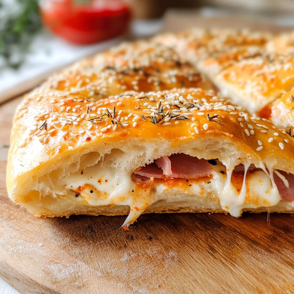 Focaccia con prosciutto di pollo e formaggio
